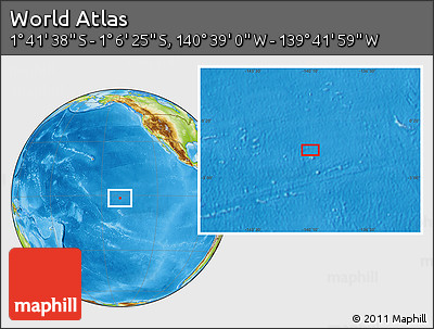 Physical Location Map of the Area around 1° 24' 2" S, 140° 10' 30" W