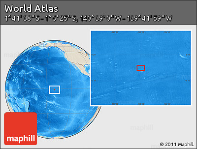 Shaded Relief Location Map of the Area around 1° 24' 2" S, 140° 10' 30" W