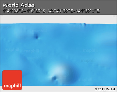 Shaded Relief 3D Map of the Area around 1° 24' 2" S, 141° 10' 30" E