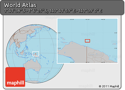 Gray Location Map of the Area around 1° 24' 2" S, 141° 10' 30" E