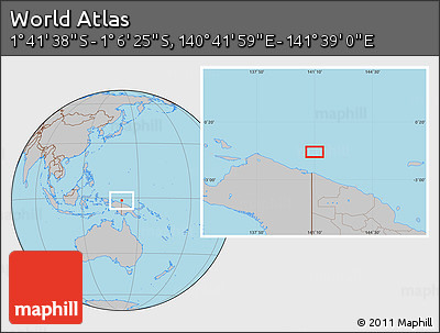Gray Location Map of the Area around 1° 24' 2" S, 141° 10' 30" E