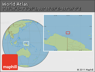 Savanna Style Location Map of the Area around 1° 24' 2" S, 141° 10' 30" E
