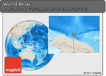 Shaded Relief Location Map of the Area around 1° 24' 2" S, 141° 10' 30" E