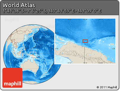 Shaded Relief Location Map of the Area around 1° 24' 2" S, 141° 10' 30" E