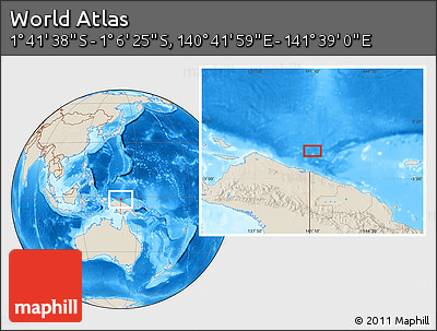 Shaded Relief Location Map of the Area around 1° 24' 2" S, 141° 10' 30" E