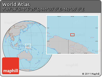 Gray Location Map of the Area around 1° 24' 2" S, 142° 1' 30" E