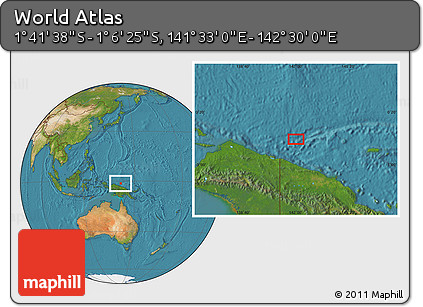 Satellite Location Map of the Area around 1° 24' 2" S, 142° 1' 30" E