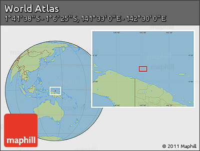Savanna Style Location Map of the Area around 1° 24' 2" S, 142° 1' 30" E