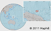 Gray Location Map of the area around 1° 24' 2" S, 142° 52' 30" E, hill shading
