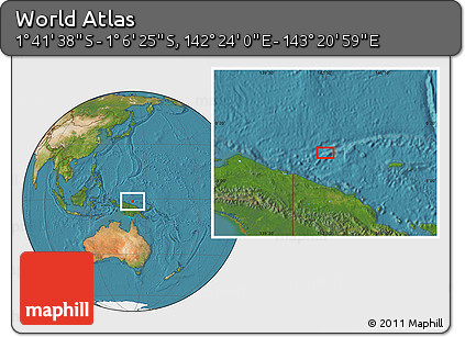 Satellite Location Map of the Area around 1° 24' 2" S, 142° 52' 30" E