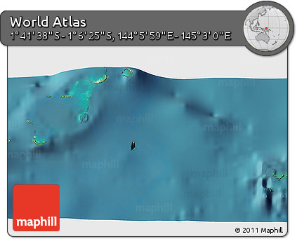 Satellite 3D Map of the Area around 1° 24' 2" S, 144° 34' 29" E