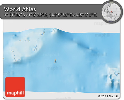 Shaded Relief 3D Map of the Area around 1° 24' 2" S, 144° 34' 29" E
