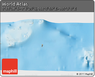 Shaded Relief 3D Map of the Area around 1° 24' 2" S, 144° 34' 29" E
