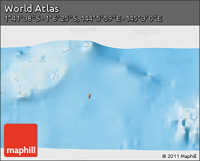 Shaded Relief 3D Map of the Area around 1° 24' 2" S, 144° 34' 29" E