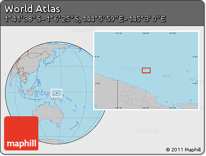 Gray Location Map of the Area around 1° 24' 2" S, 144° 34' 29" E
