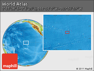 Physical Location Map of the Area around 1° 24' 2" S, 144° 25' 30" W