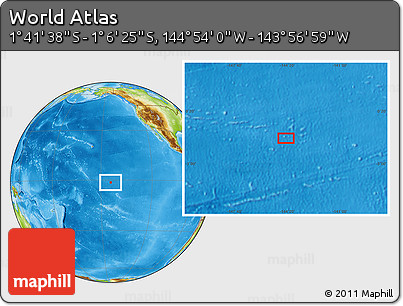 Physical Location Map of the Area around 1° 24' 2" S, 144° 25' 30" W