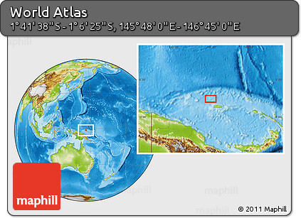 Physical Location Map of the Area around 1° 24' 2" S, 146° 16' 30" E