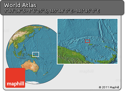 Satellite Location Map of the Area around 1° 24' 2" S, 146° 16' 30" E