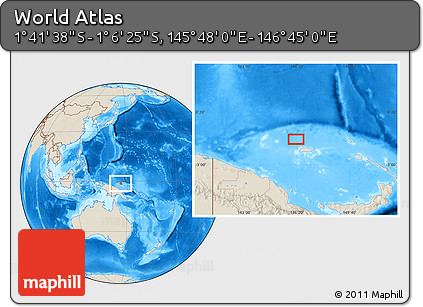Shaded Relief Location Map of the Area around 1° 24' 2" S, 146° 16' 30" E