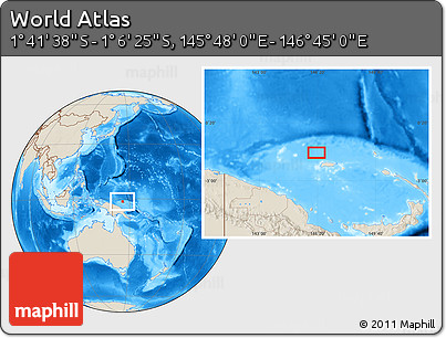 Shaded Relief Location Map of the Area around 1° 24' 2" S, 146° 16' 30" E