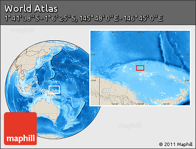 Shaded Relief Location Map of the Area around 1° 24' 2" S, 146° 16' 30" E