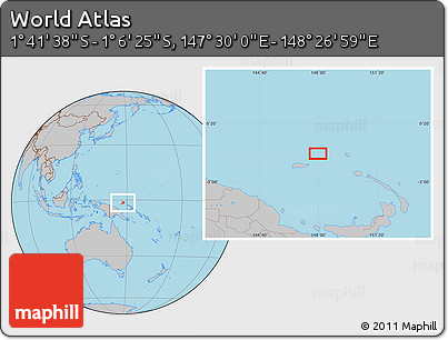 Gray Location Map of the Area around 1° 24' 2" S, 147° 58' 29" E