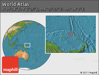 Satellite Location Map of the Area around 1° 24' 2" S, 148° 49' 29" E