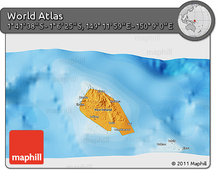 Political 3D Map of the Area around 1° 24' 2" S, 149° 40' 30" E