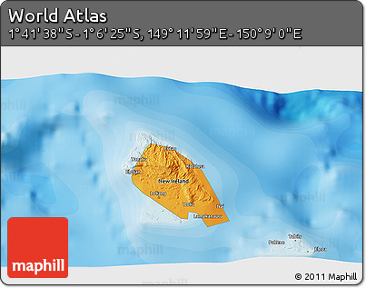 Political 3D Map of the Area around 1° 24' 2" S, 149° 40' 30" E