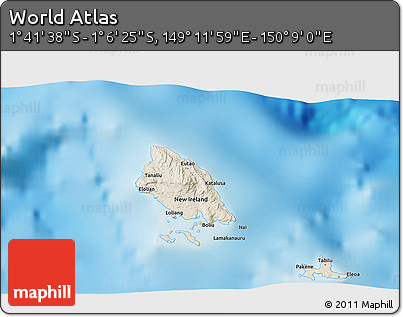 Shaded Relief 3D Map of the Area around 1° 24' 2" S, 149° 40' 30" E