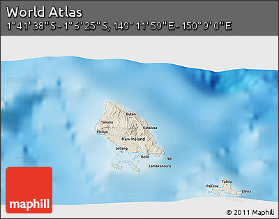 Shaded Relief 3D Map of the Area around 1° 24' 2" S, 149° 40' 30" E