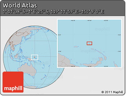 Gray Location Map of the Area around 1° 24' 2" S, 149° 40' 30" E