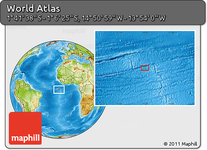 Physical Location Map of the Area around 1° 24' 2" S, 14° 22' 30" W