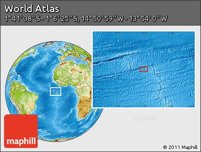 Physical Location Map of the Area around 1° 24' 2" S, 14° 22' 30" W