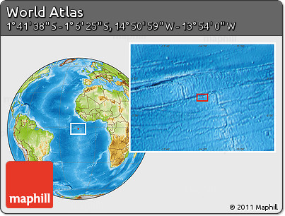Physical Location Map of the Area around 1° 24' 2" S, 14° 22' 30" W