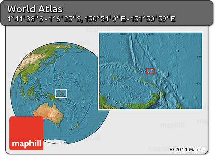 Satellite Location Map of the Area around 1° 24' 2" S, 151° 22' 30" E