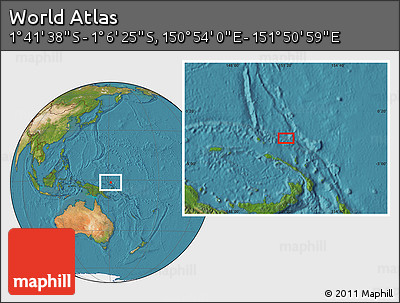 Satellite Location Map of the Area around 1° 24' 2" S, 151° 22' 30" E