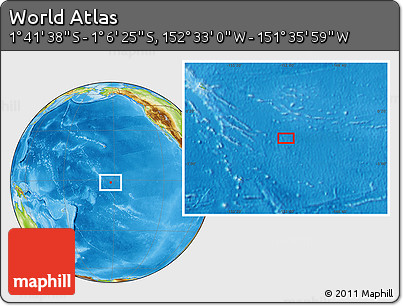 Physical Location Map of the Area around 1° 24' 2" S, 152° 4' 29" W