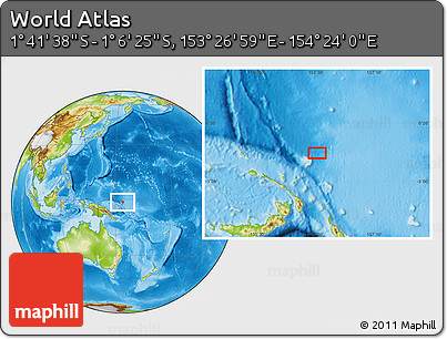 Physical Location Map of the Area around 1° 24' 2" S, 153° 55' 30" E