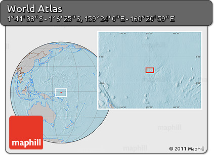 Gray Location Map of the Area around 1° 24' 2" S, 159° 52' 30" E, hill shading