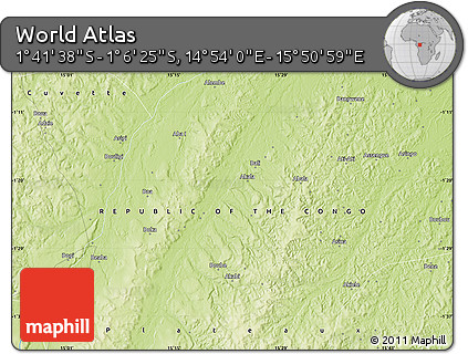 Physical Map of the Area around 1° 24' 2" S, 15° 22' 30" E