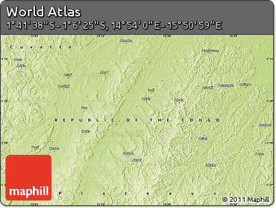 Physical Map of the Area around 1° 24' 2" S, 15° 22' 30" E
