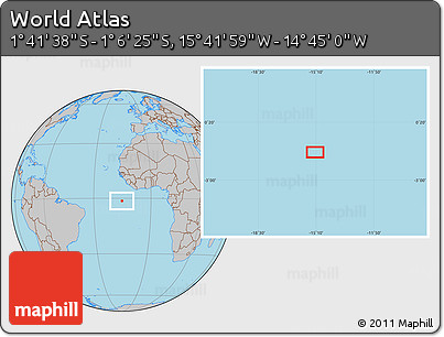 Gray Location Map of the Area around 1° 24' 2" S, 15° 13' 29" W