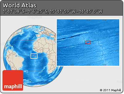 Shaded Relief Location Map of the Area around 1° 24' 2" S, 15° 13' 29" W