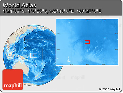 Shaded Relief Location Map of the Area around 1° 24' 2" S, 163° 16' 30" E