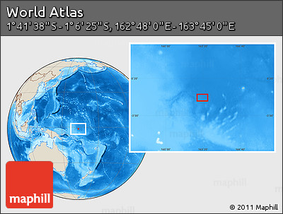 Shaded Relief Location Map of the Area around 1° 24' 2" S, 163° 16' 30" E