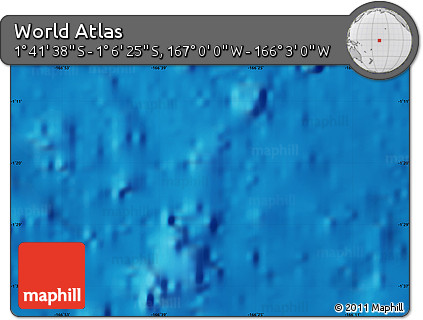 Shaded Relief Map of the Area around 1° 24' 2" S, 166° 31' 30" W