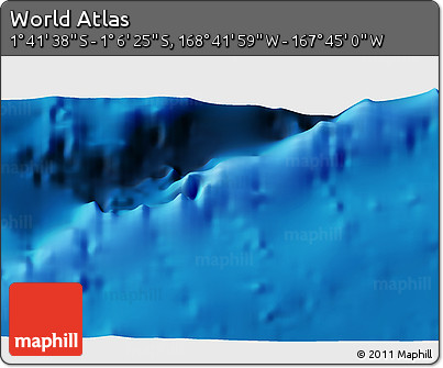 Shaded Relief 3D Map of the Area around 1° 24' 2" S, 168° 13' 29" W