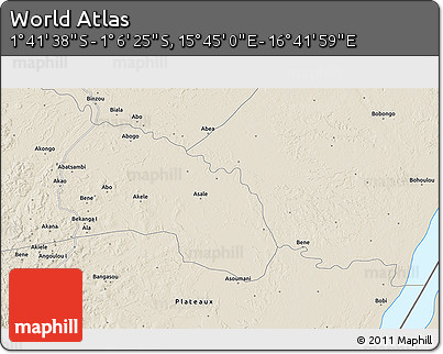 Shaded Relief 3D Map of the Area around 1° 24' 2" S, 16° 13' 30" E